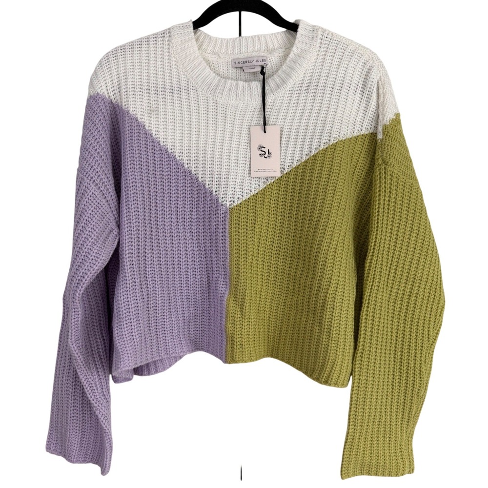 Sincerely Jules Colorblock Chunky Knit Sweater Oversized Drop Shoulder‎ Med NWT